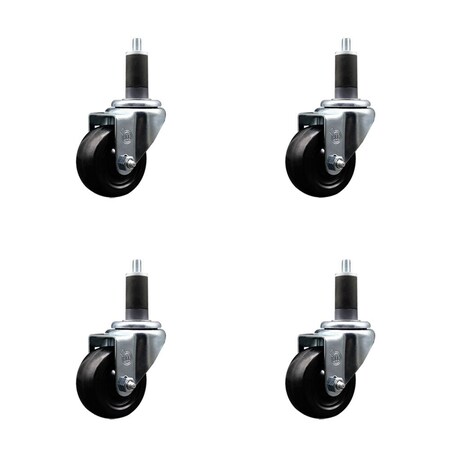 Service Caster 3'' Hard Rubber Wheel Swivel 1-1/4'' Expanding Stem Caster, 4PK SCC-EX20S314-HRS-114-4
